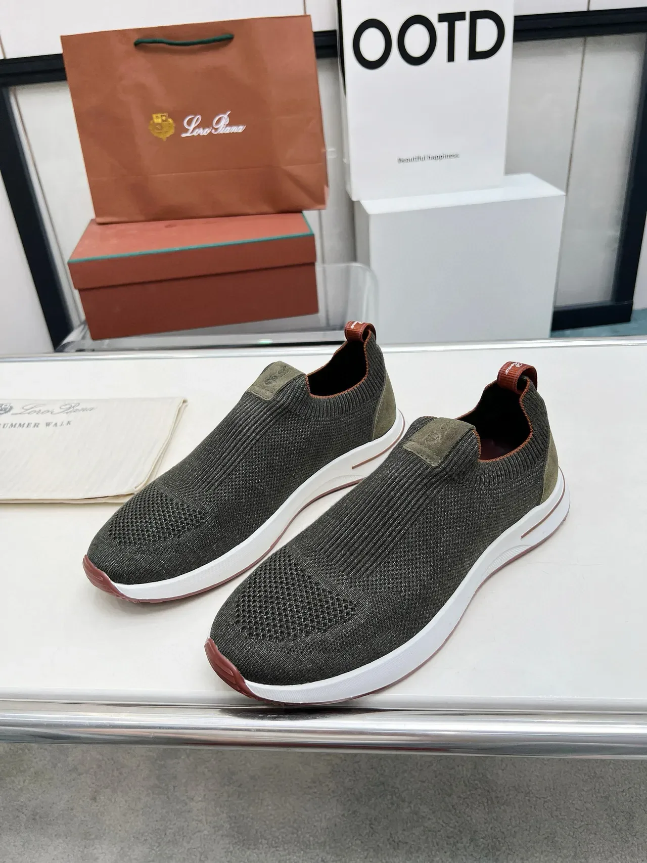 Loro Piana Summer Walk Chaussures lifestyle tricot vert olive à enfiler 4