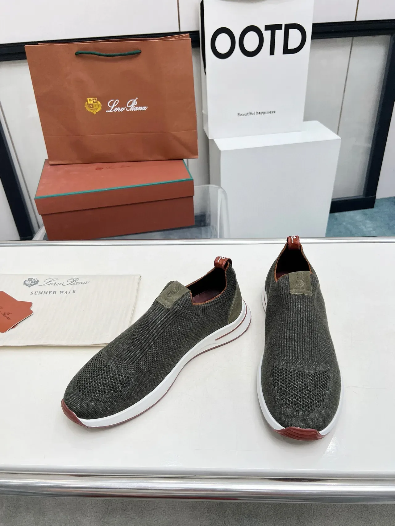 Loro Piana Summer Walk Chaussures lifestyle tricot vert olive à enfiler 6