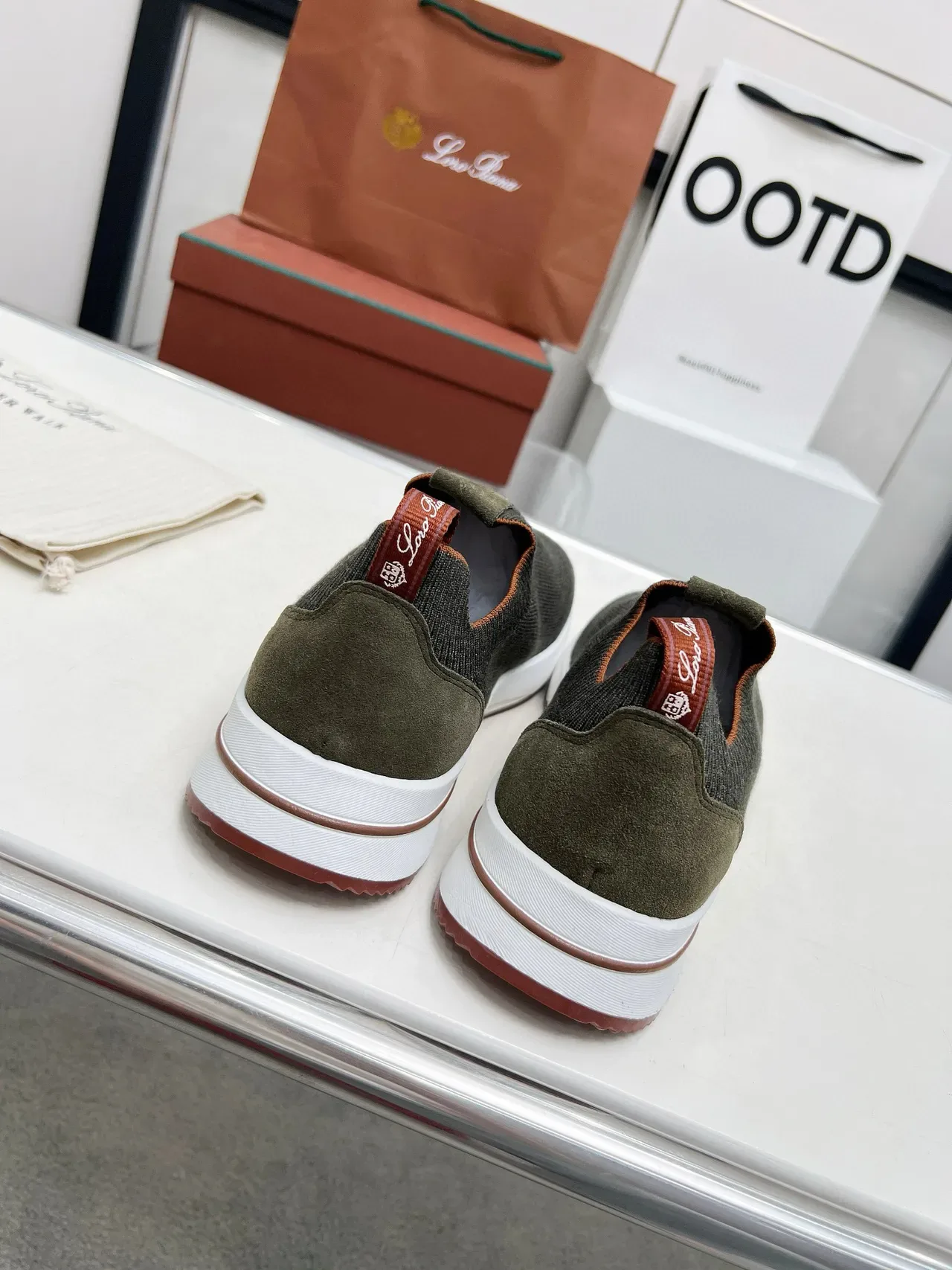 Loro Piana Summer Walk Chaussures lifestyle tricot vert olive à enfiler 7