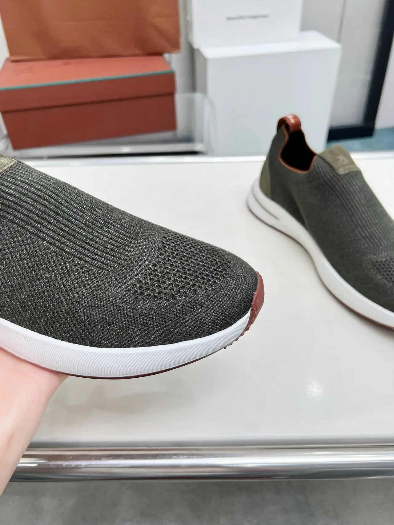Loro Piana Summer Walk Chaussures lifestyle tricot vert olive à enfiler 8