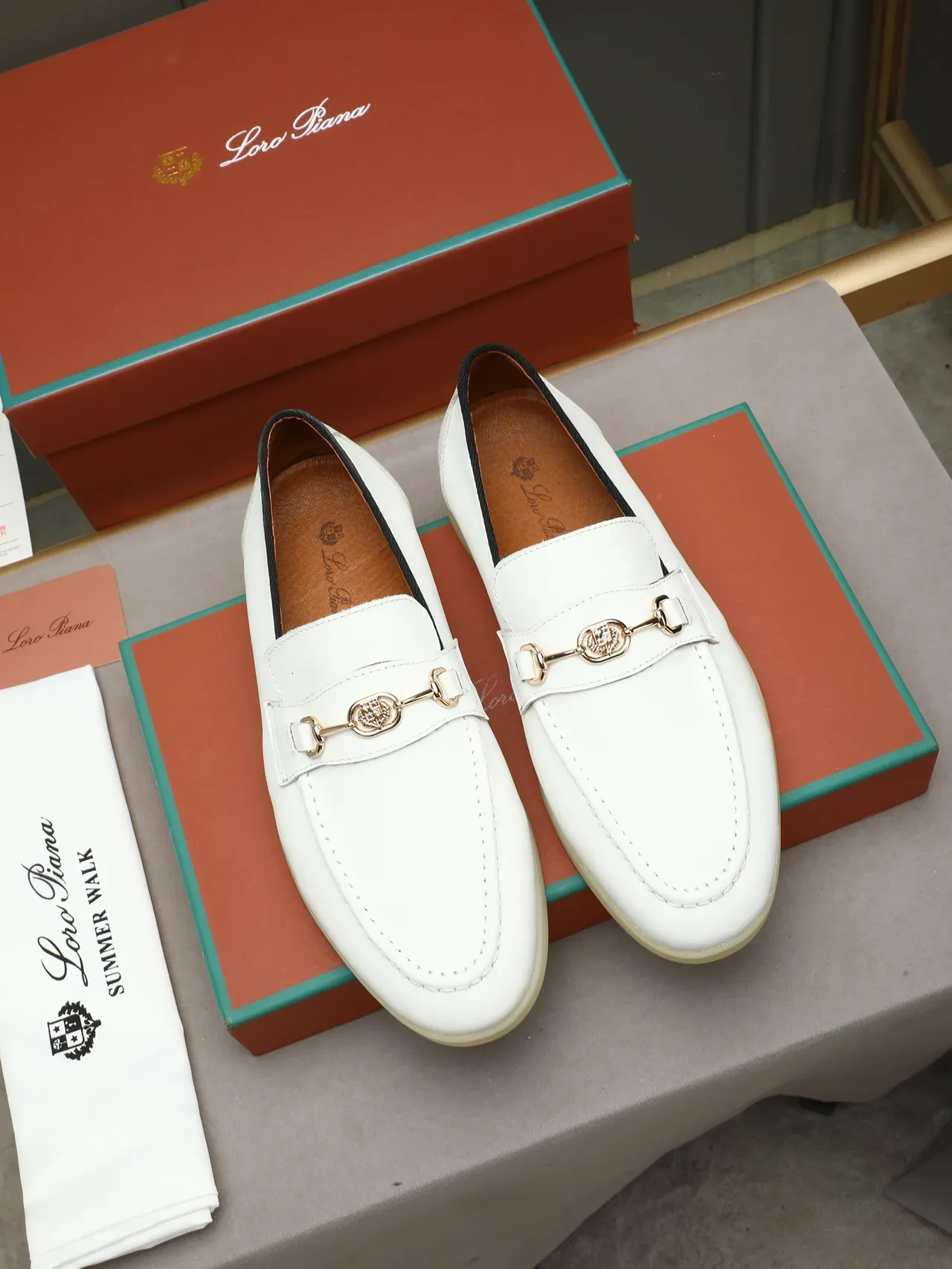 Loro Piana White Beige Leather Horsebit Buckle Loafer 2
