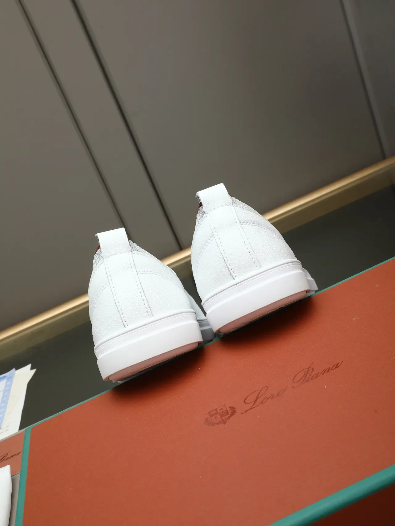 Loro Piana White Leather Knit-Collar Lifestyle Sneaker 4