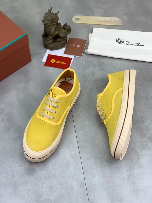 Loro Piana Yellow Beige Suede Upper Low-Top Lifestyle Sneakers 5