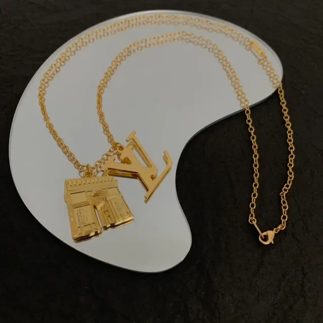 Louis Vuitton Arc de Triomphe and LV Monogram Gold-Tone Necklace 4