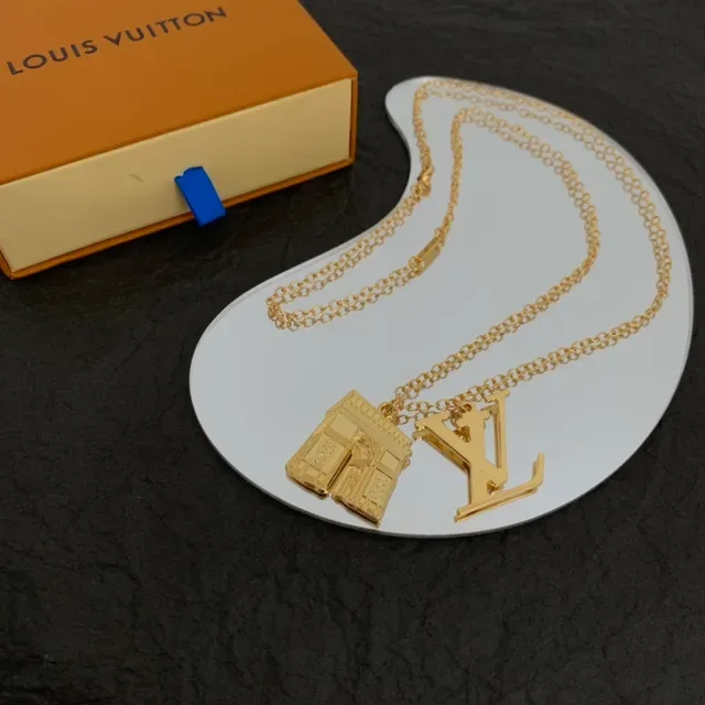 Louis Vuitton Arc de Triomphe and LV Monogram Gold-Tone Necklace 6