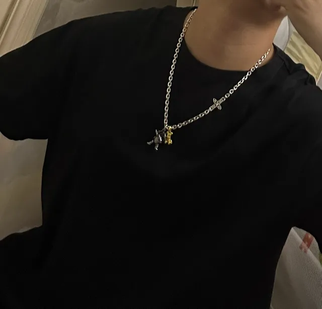 Louis Vuitton Astronaut and Bear Charm Silver Necklace 2