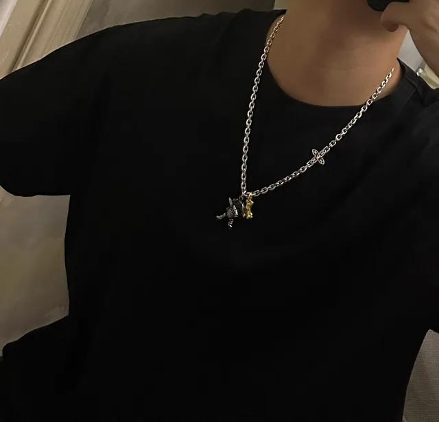 Louis Vuitton Astronaut and Bear Charm Silver Necklace 4