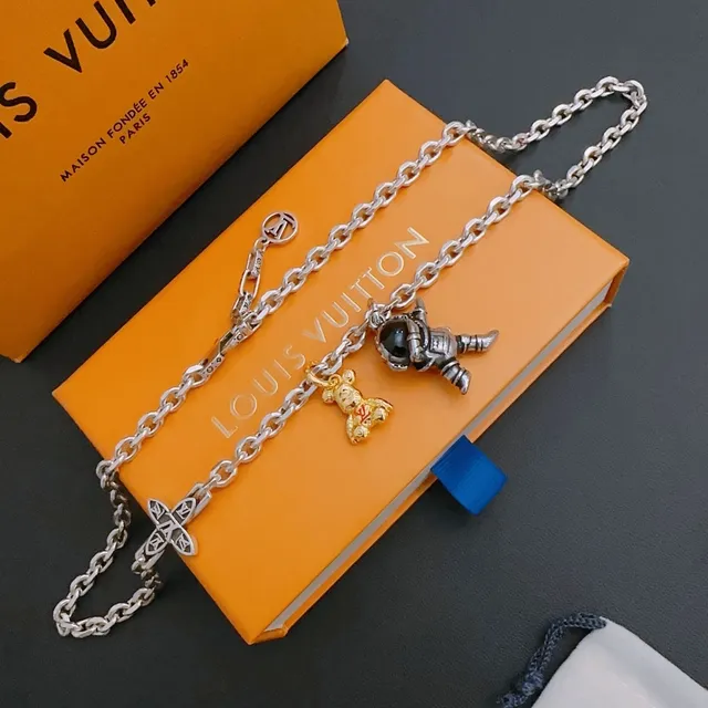 Louis Vuitton Astronaut and Bear Charm Silver Necklace 5