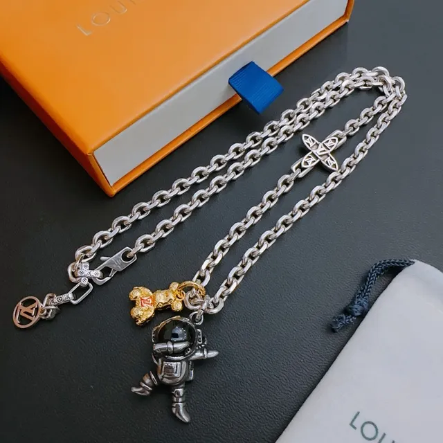 Louis Vuitton Astronaut and Bear Charm Silver Necklace 6