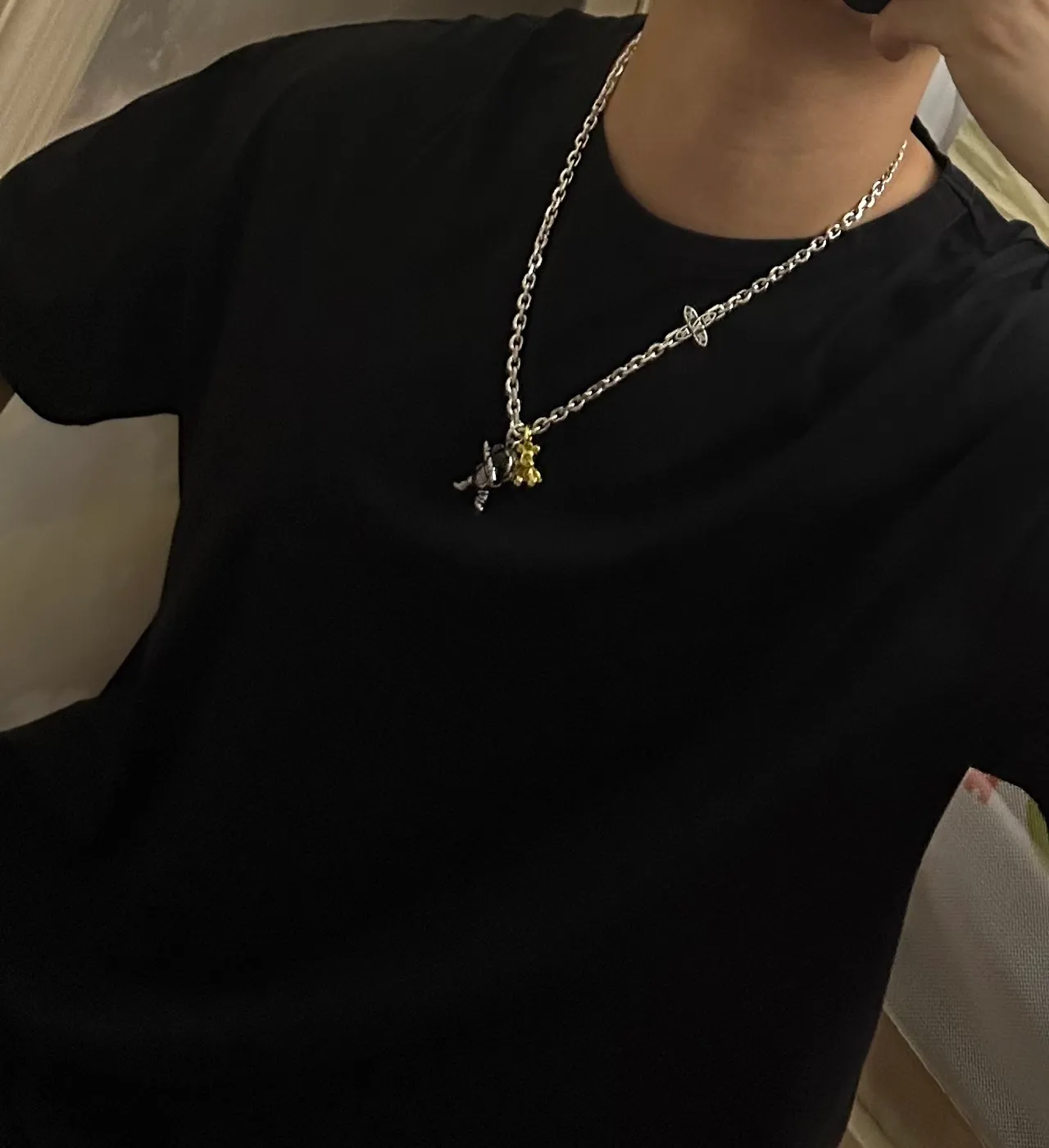 Louis Vuitton Astronaut and Bear Charm Silver Necklace 7
