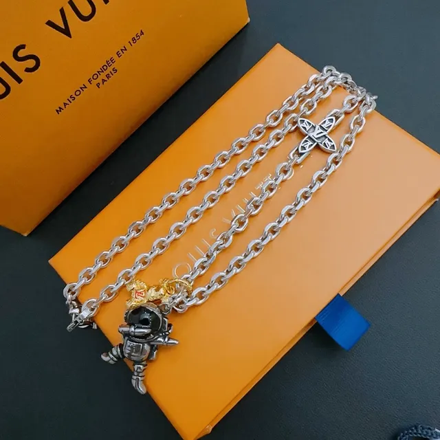 Louis Vuitton Astronaut and Bear Charm Silver Necklace 8