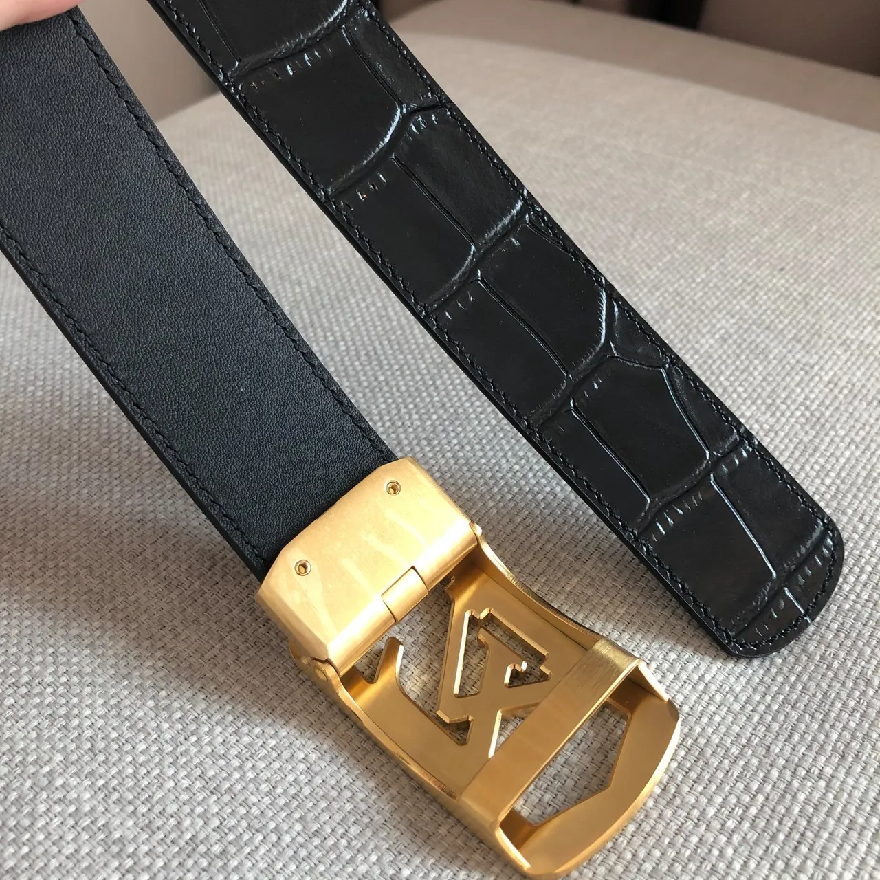 Louis Vuitton Automatic Slide Buckle Crocodile Leather Belt 2