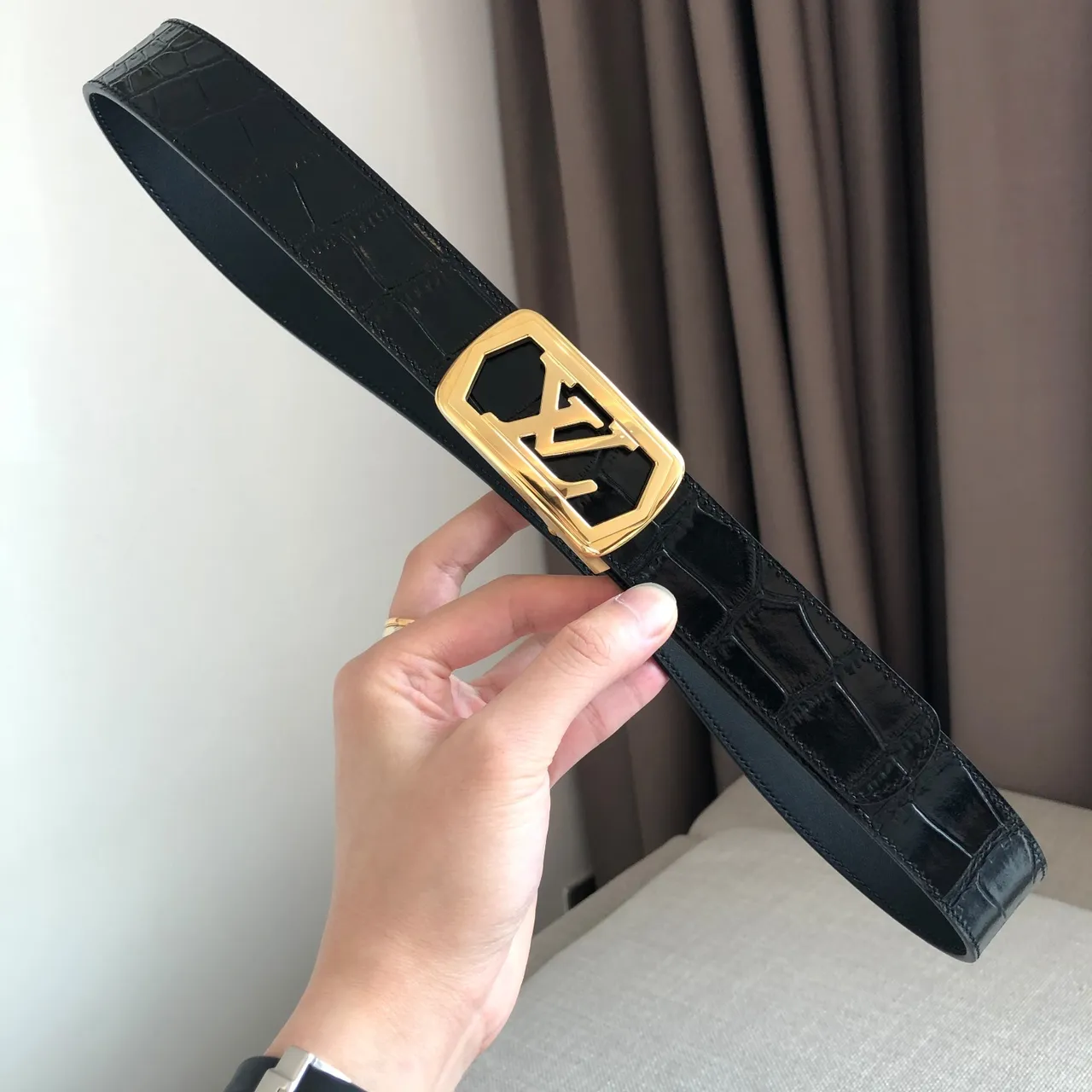 Louis Vuitton Automatic Slide Buckle Crocodile Leather Belt 4