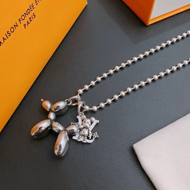 Louis Vuitton Balloon Dog Monogram Pendant Silver Necklace 3