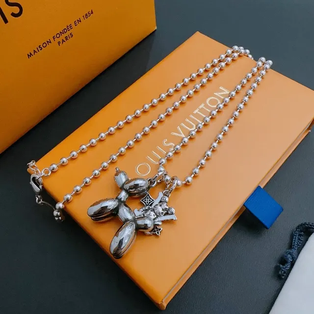 Louis Vuitton Balloon Dog Monogram Pendant Silver Necklace 5