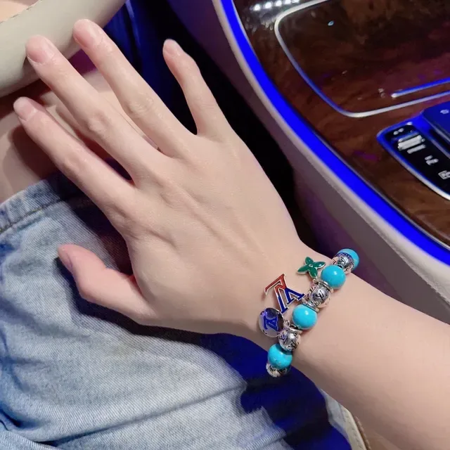 Louis Vuitton Beaded Turquoise Monogram Charm Bracelet 2