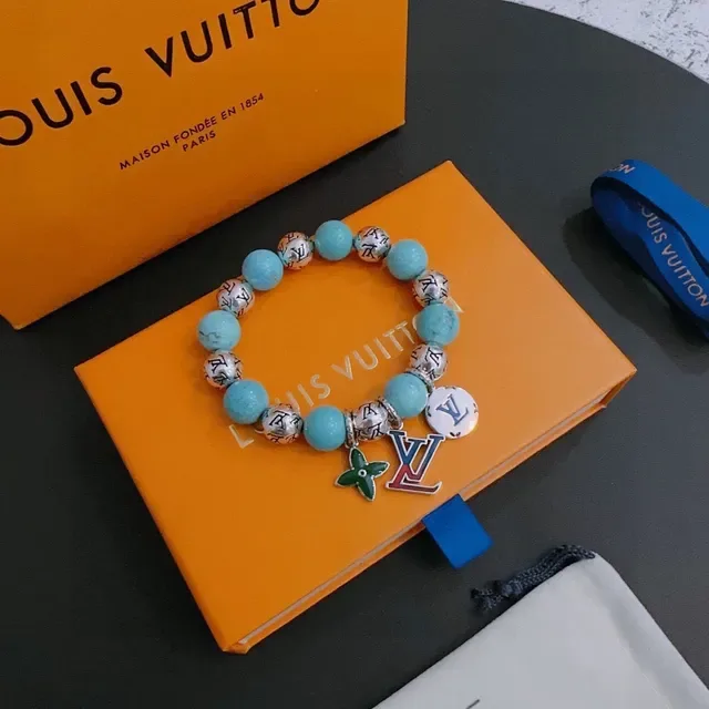 Louis Vuitton Beaded Turquoise Monogram Charm Bracelet 3