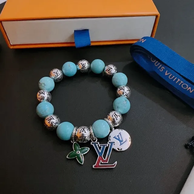 Louis Vuitton Beaded Turquoise Monogram Charm Bracelet 4