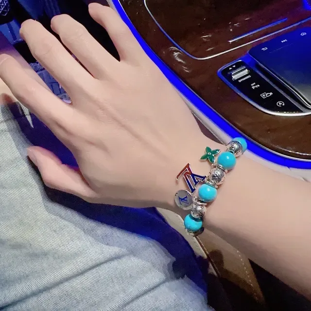 Louis Vuitton Beaded Turquoise Monogram Charm Bracelet 5