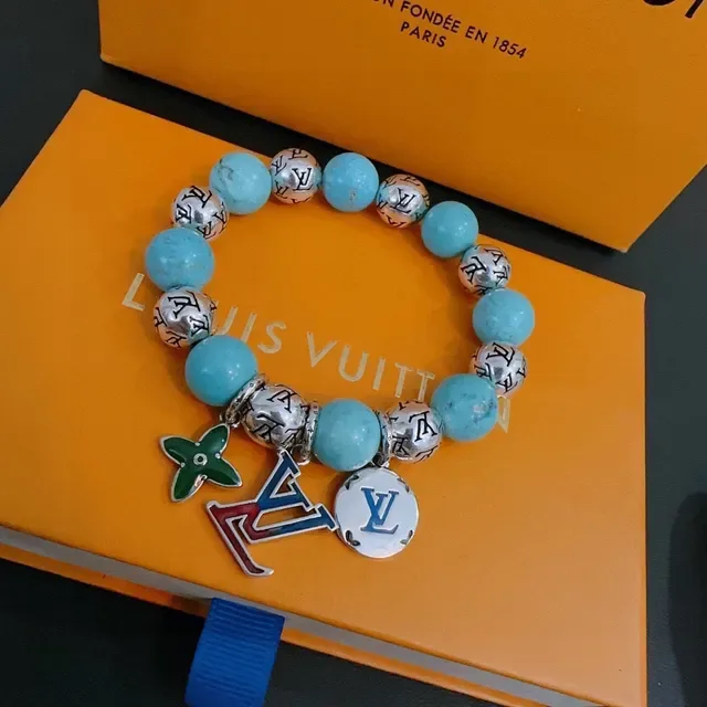 Louis Vuitton Beaded Turquoise Monogram Charm Bracelet 6