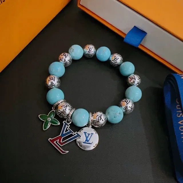 Louis Vuitton Beaded Turquoise Monogram Charm Bracelet 7