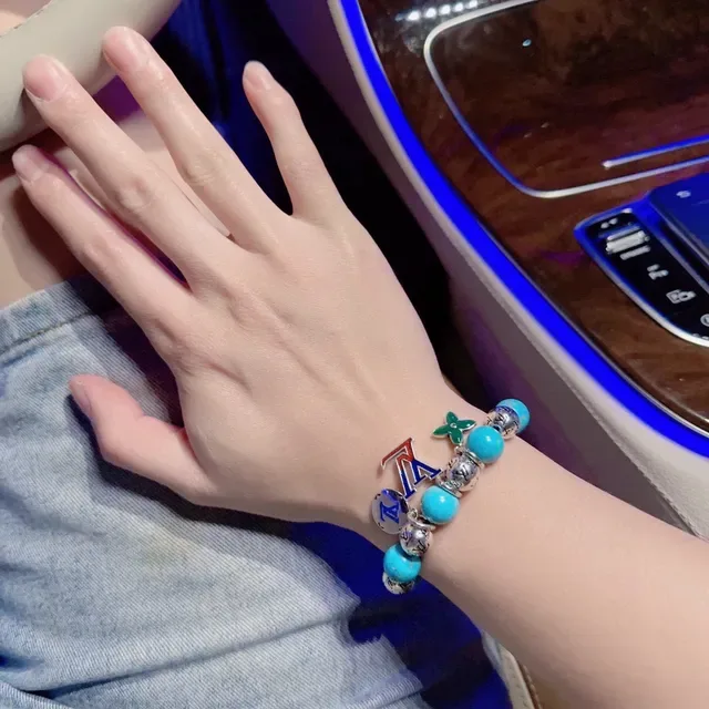 Louis Vuitton Beaded Turquoise Monogram Charm Bracelet 8