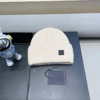 Louis Vuitton Beige Black Ribbed Knit Folded Cuff Beanie