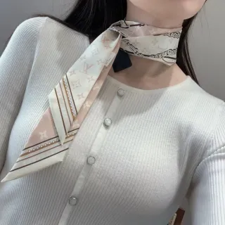 Louis Vuitton बेज भूरा मोनोग्राम-प्रिंट चेन-बॉर्डर सिल्क स्कार्फ