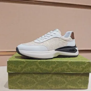 Louis Vuitton Beige White Monogrammed Textile Upper Leather Overlays Lifestyle Sneakers