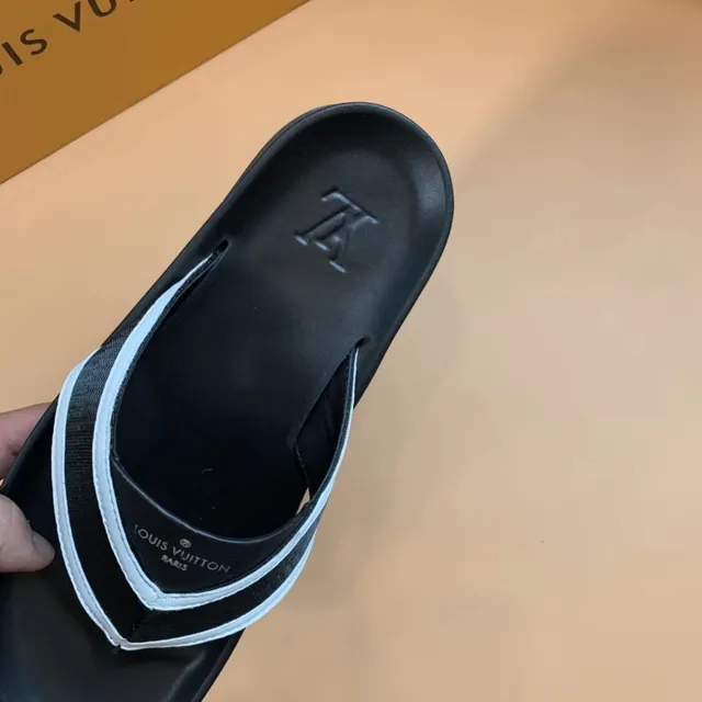 Louis Vuitton Black and Light Blue Trim Slippers 2