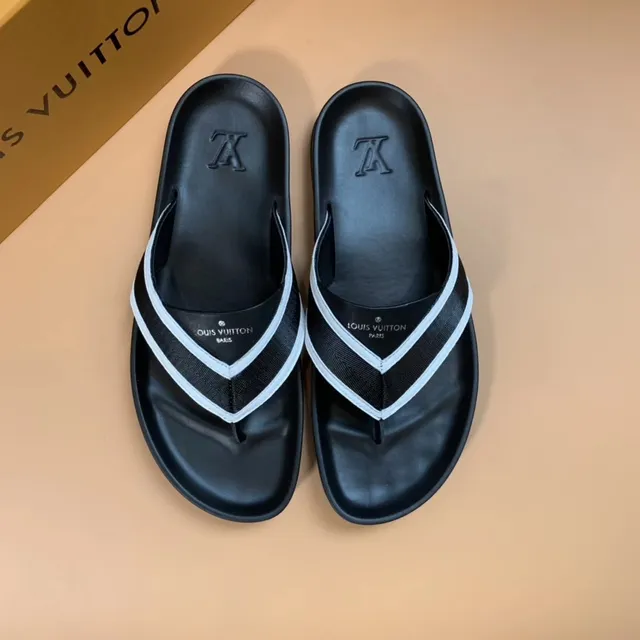 Louis Vuitton Black and Light Blue Trim Slippers 3