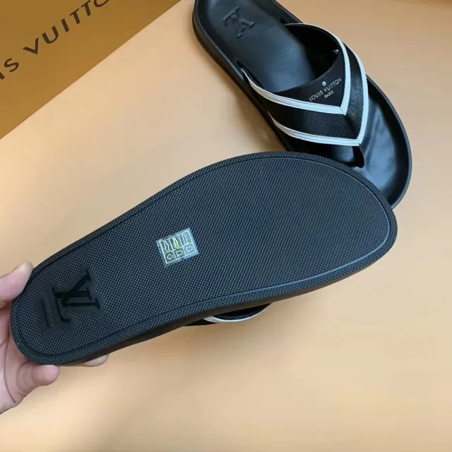 Louis Vuitton Black and Light Blue Trim Slippers 4