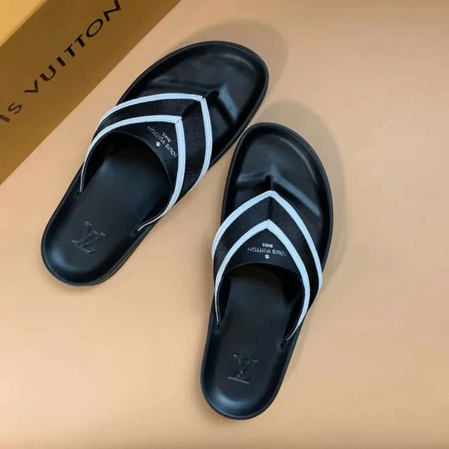 Louis Vuitton Black and Light Blue Trim Slippers 5