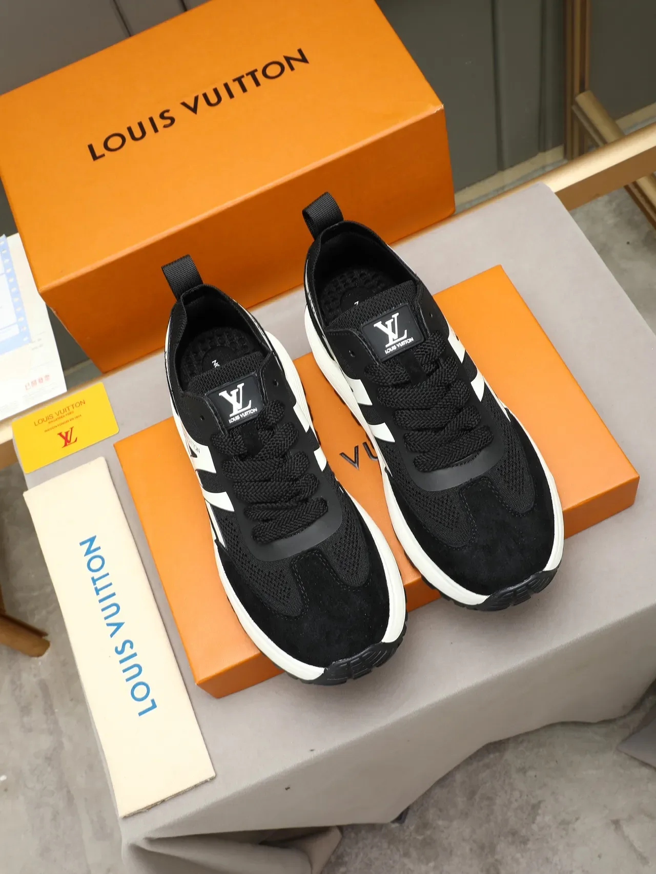 Louis Vuitton Black and White Geometric Stripe Lifestyle Sneakers 2