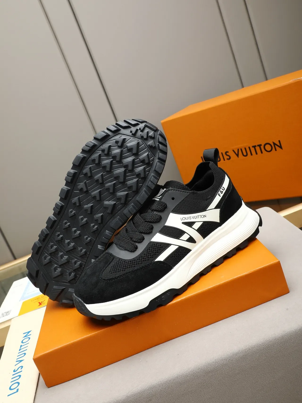 Louis Vuitton Black and White Geometric Stripe Lifestyle Sneakers 4