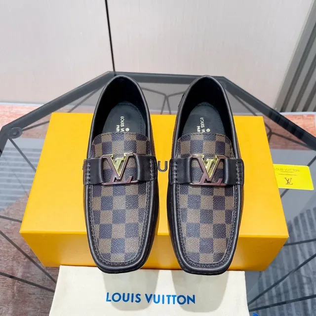 Louis Vuitton Black Brown Damier Check Canvas Leather Trim Loafer 3
