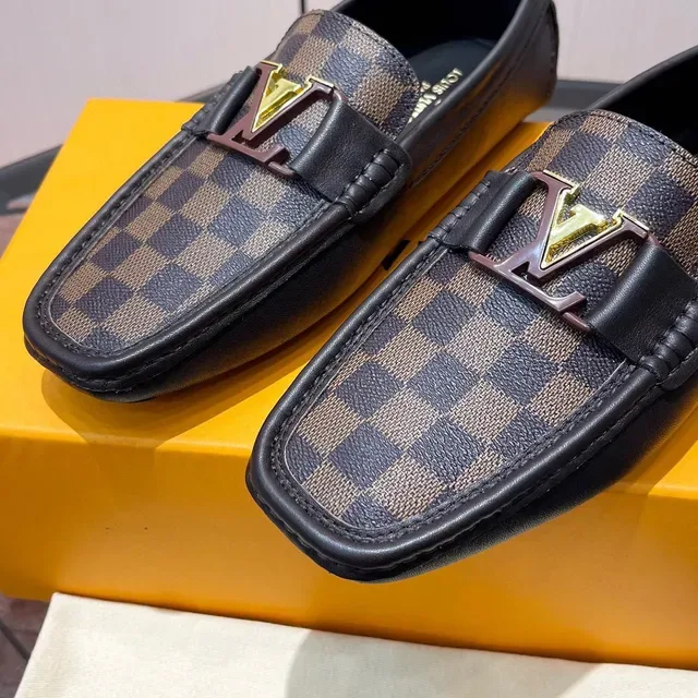 Louis Vuitton Black Brown Damier Check Canvas Leather Trim Loafer 4