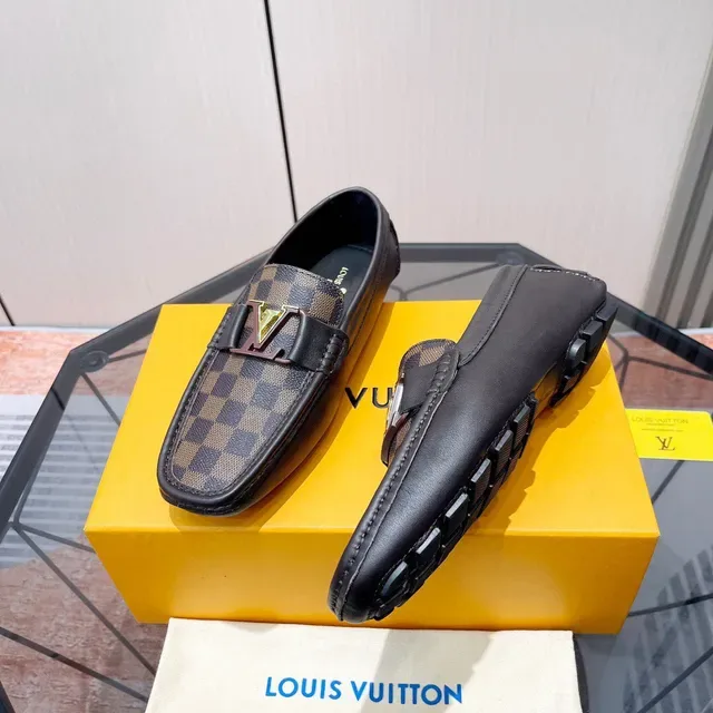Louis Vuitton Black Brown Damier Check Canvas Leather Trim Loafer 5