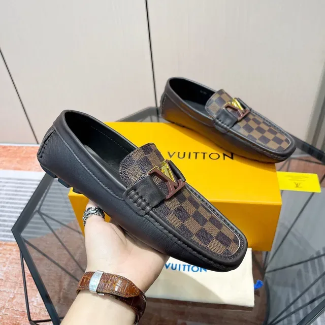 Louis Vuitton Black Brown Damier Check Canvas Leather Trim Loafer 6