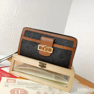 Louis Vuitton Black Brown Embossed Monogram Leather Tan Contrast Trim Long Wallet