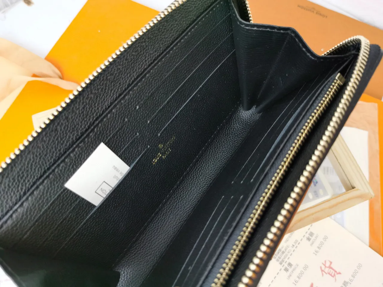 Louis Vuitton Black Brown Embossed Monogram Leather Tan Contrast Trim Long Wallet 2