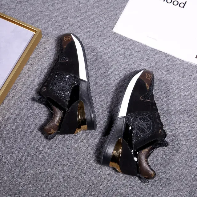 Louis Vuitton Black Brown Glitter-Accented Upper Monogram Leather Overlays Lifestyle Sneakers 2