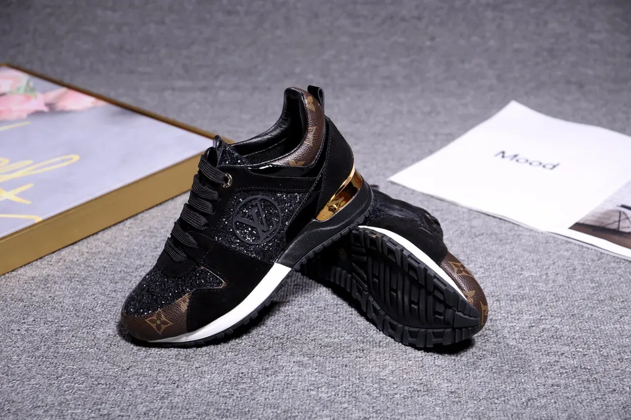 Louis Vuitton Black Brown Glitter-Accented Upper Monogram Leather Overlays Lifestyle Sneakers 3