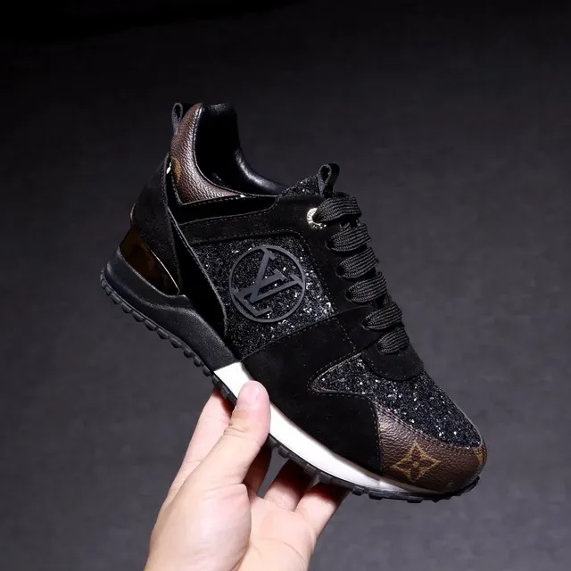 Louis Vuitton Black Brown Glitter-Accented Upper Monogram Leather Overlays Lifestyle Sneakers 4