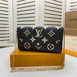 Louis Vuitton Black Gold Envelope Flap Monogram Print Chain Bag