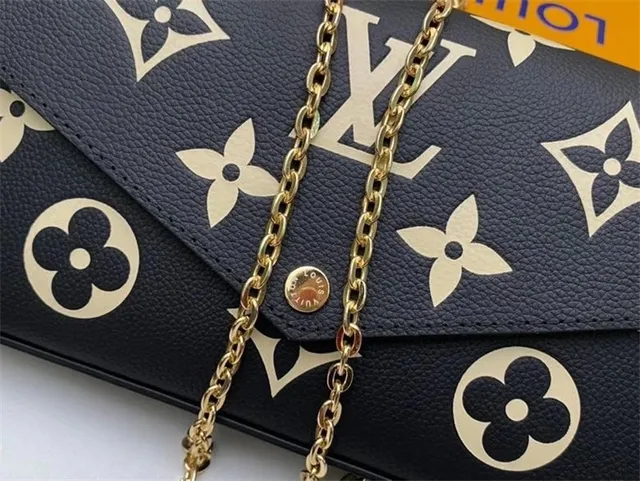 Louis Vuitton Black Gold Envelope Flap Monogram Print Chain Bag 24