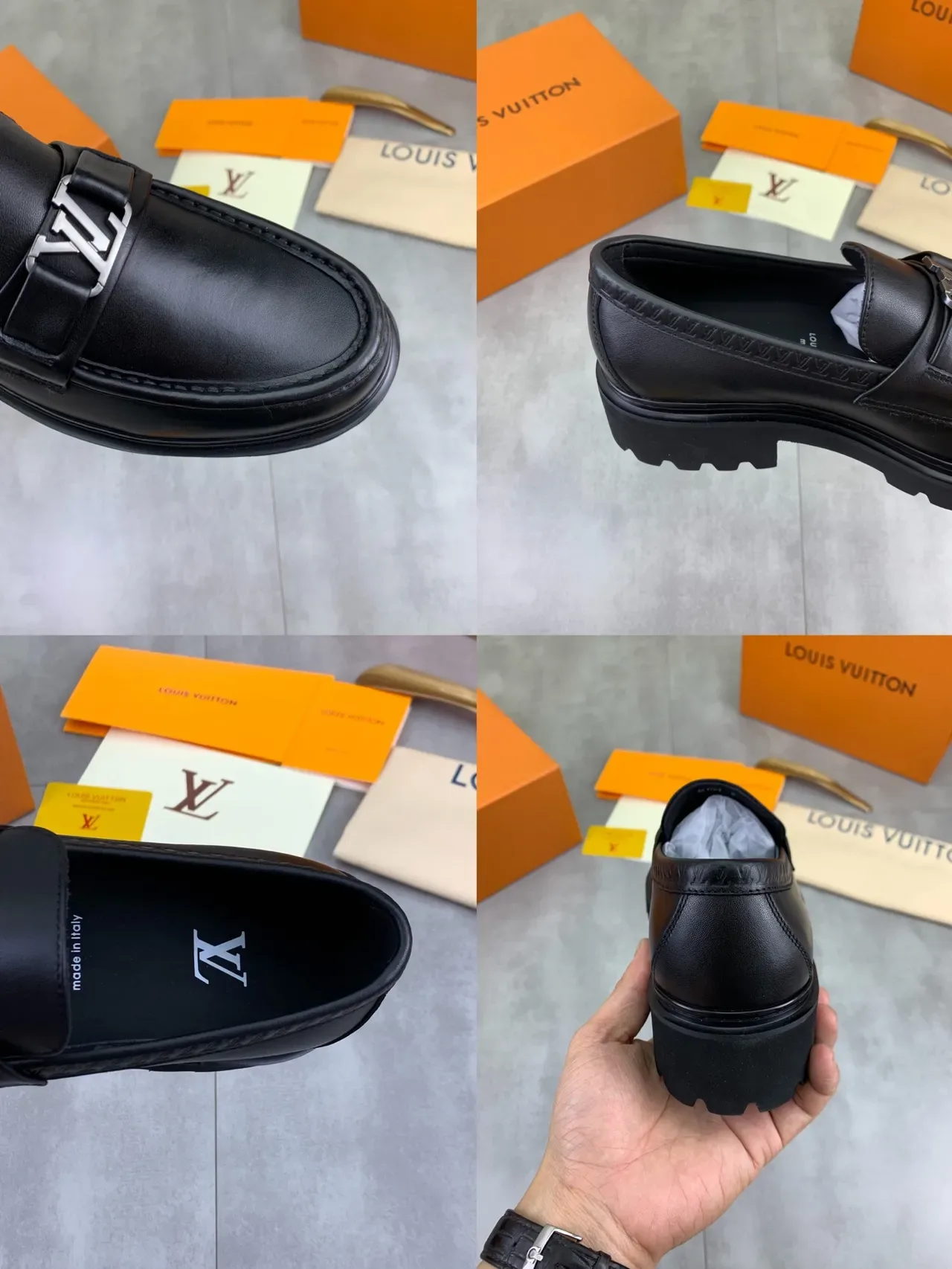Louis Vuitton Black Leather LV Logo Buckle Loafer 2