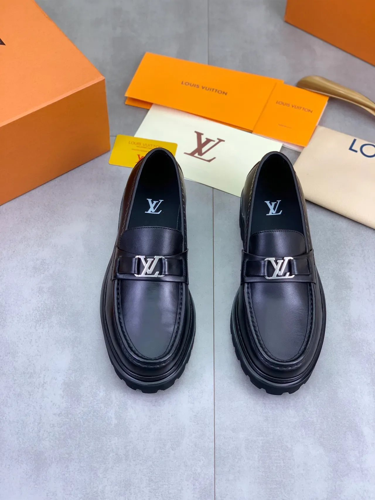 Louis Vuitton Black Leather LV Logo Buckle Loafer 5