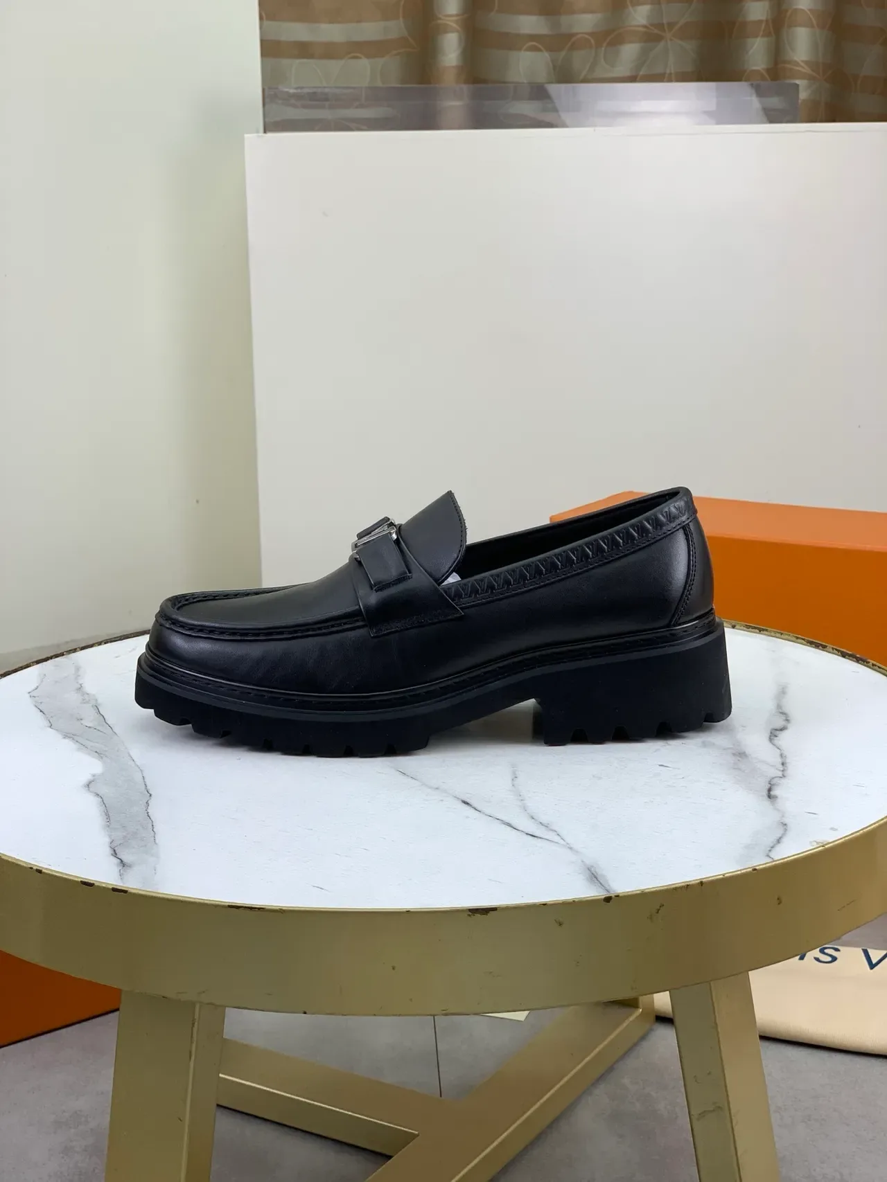 Louis Vuitton Black Leather LV Logo Buckle Loafer 6