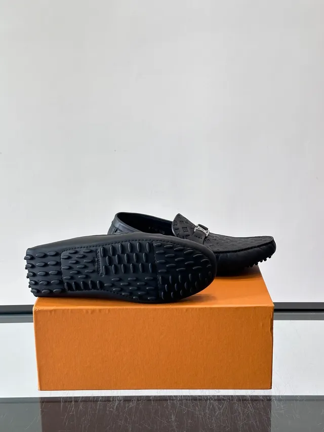 Louis Vuitton Black Monogram-Embossed Leather LV Buckle Strap Loafer 2